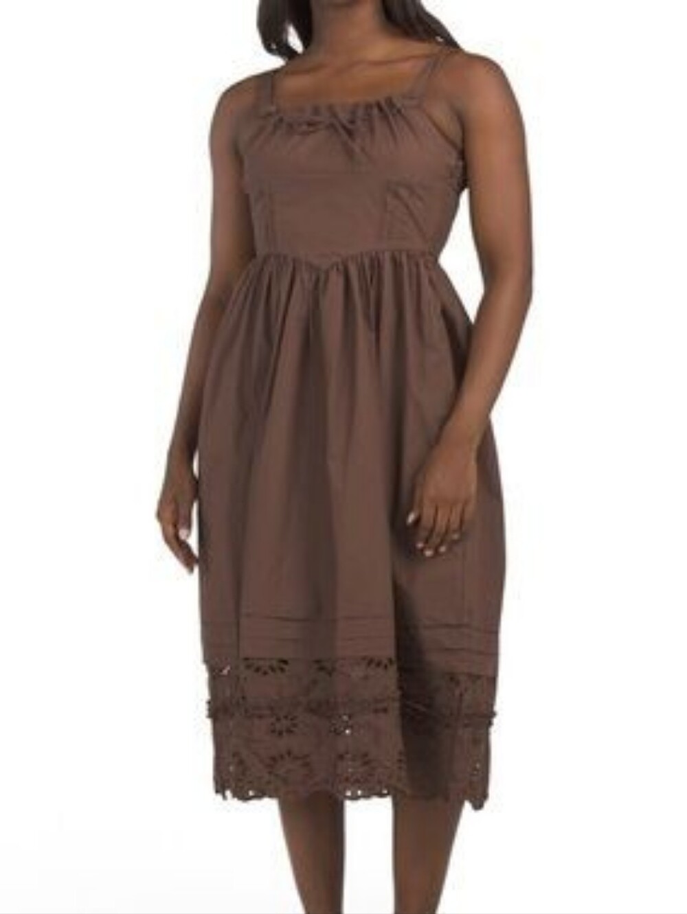 En Saison Brown Eyelet Midi Dress with Spaghetti Straps XS